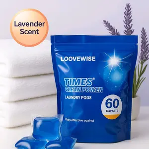 Loovewise Lavender Laundry Pods - 60 Count, Highly Effective Against Stains, Lavender Scented Cleaning Capsules