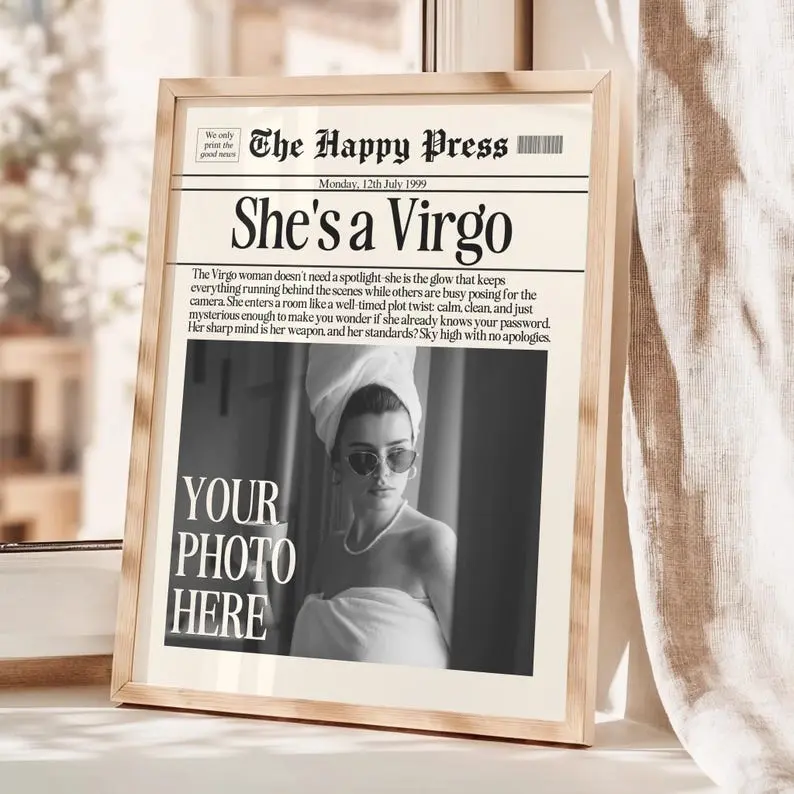 Personalized Virgo Zodiac Newspaper Print, Girl Fashion Poster, Custom Wall Art
