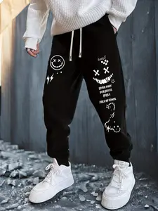 Unisex "Smile" X-Eyes Graphic Jogger Sweatpants – Black & White Print, Streetwear Aesthetic, Soft Fleece Blend, Tapered Fit, Perfect for Street Style & Y2K Fans, Durable High-Quality Print, Ideal for Daily Wear/Outings, Must-Have Statement Bottoms