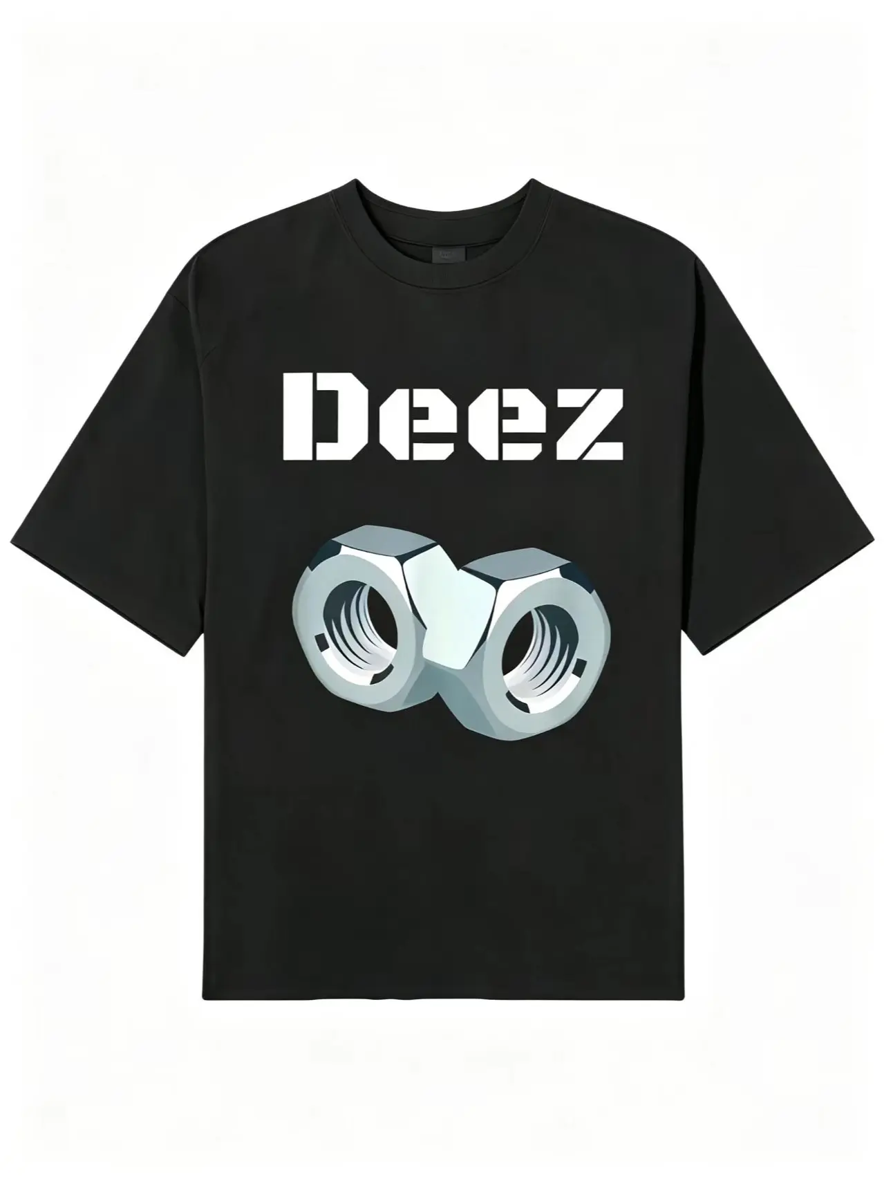 Men's Casual Tee, Vintage Oversized Deez Nuts Funny Graphic T-Shirt, Loose Cotton Streetwear with Fade Resistant Print, Tops, Machine Wash