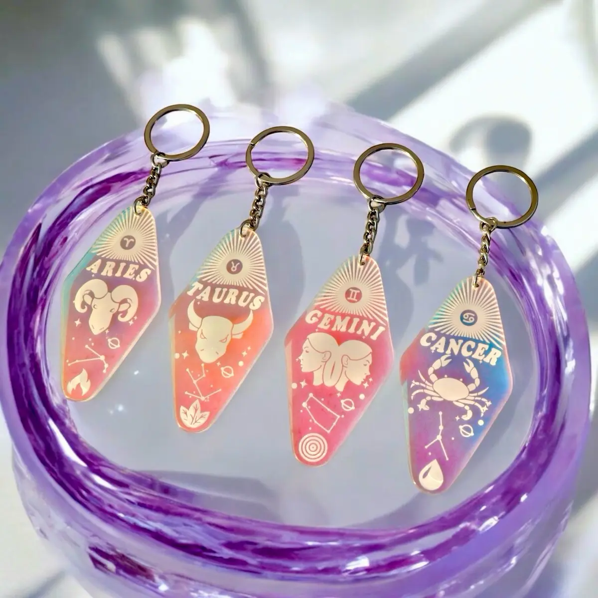 Holographic Zodiac Keychain• Astrology Keychain • Astrology Gift • Pisces • Taurus • Aquarius • Scorpio • Libra • Capricorn • Gemini • Cancer • Leo • Virgo • Sagittarius • Aries