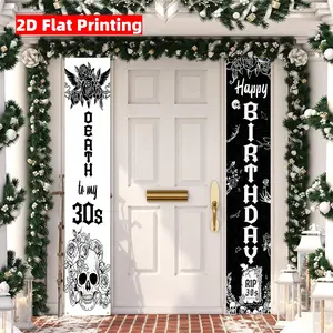 2D Door Banner 2D Flat, 2pcs Gothic 40th Birthday Door Banner - "Death to My 30s" Porch Sign with Skull & Floral Design, 12x70.8 Inches, No Electricity Needed, Durable Polyester, Perfect for 30th Birthday Party Decorations, Birthday Party Decorations,