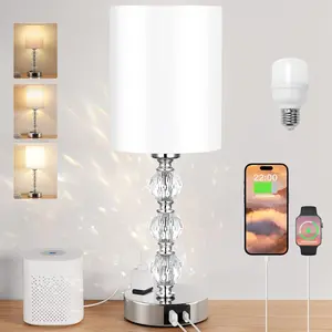 Bedside  Lamps for Bedrooms Nightstand with USB C+A  Port and AC Outlet White, 3 Way Dimmable  Small End Side Table Lamp for Living/Guest/Dinning Room/Kitchen