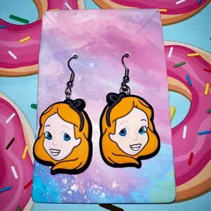 Handmade Alice In Wonderland Silicone Bead Dangling Pierced Earrings