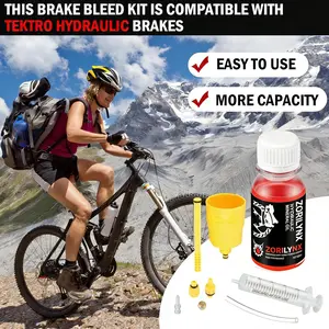 ZORILYNX Hydraulic Mineral Oil Brake Bleed Kit 60ml High Performance Bicycle Disc Brake Fluid with Syringe Funnel and Adapters Maintenance Set for MTB Road Bike Professional Cycling Repair Tools Accessory Hydraulic Brakes Mountain Bike