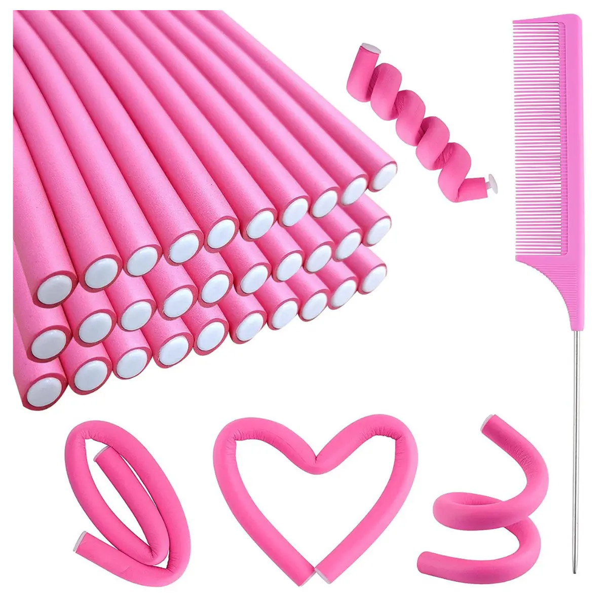 30PCS 9.45" Flexi Rods Curlers Set for Short and Long Hair, No Heat Foam Rollers with Steel Comb Buytta