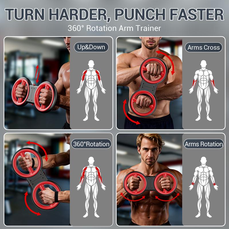 AKLUER 3-IN-1 Multifunctional Upper-Body Trainer (Arm Trainer-Spinning Rotator Burn Machine/ Forearm Trainer for Boxing/Resistance Bands with Handles)Detachable Portable, Flex Core Trainer, Chest & Arm Workout