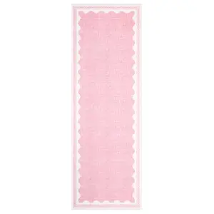 6 ft Rectangular Pink Scalloped Modern Runner Rug, 2-Pack Polyester Fiber Low Pile, Machine Washable for Indoor Use, Laundry & Bathroom Applications