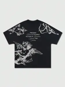 Men's Angel Bat Sleeve Print Short Sleeve T-Shirt, Casual Daily Wear, Spring Summer Halloween, Comfortable Cotton Fabric