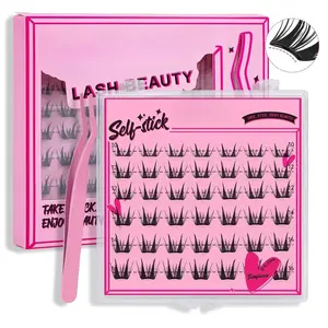 Self Adhesive Cluster Lashes No Glue Needed, Pre Glued Reusable False Eyelashes Easy Application Curved Thin Band 10-16mm Mix 30Pcs