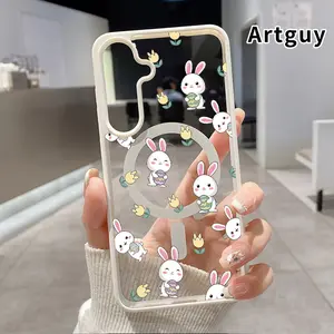 Magnetic Phone Case Compatible with Samsung Galaxy S26 S23 Ultra S24 Plus S25 Edge S22+ FE Bunny Easter Delight Acrylic Back Matte TPU Edges Full Body Coverage Ultra Slim Back Cover Gift for Girl