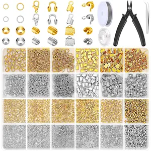 2384Pcs  Crimp Beads for Jewelry Making, Incliding Crimp Bead Covers, Crimp Tubes, Knot Covers, Jump Rings,Wire Guardians, Crimping Pliers, Elastic String for Bracelets Necklaces Making - Home Improvement.