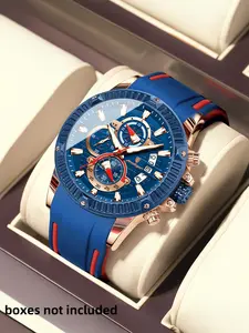 Poedagar Fashion Sports Men's Watch, Trendy Multifunctional Watch, Luminous Pointer Watch, Waterproof Luminous Timer, Date Display, Silicone Strap, Quartz Movement, Ideal Gift