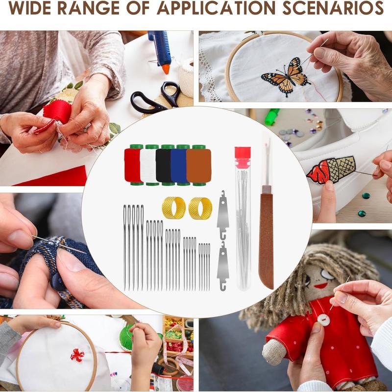 【Mother's Day Gift】Big Eye Steel Needles & Thread Set,Hand Repair Tools Portable DIY Hand Made Craft Set Sewing Working Kit for Beginners, Professional DIY Lovers, Gift for Mom, Grandma, Adults