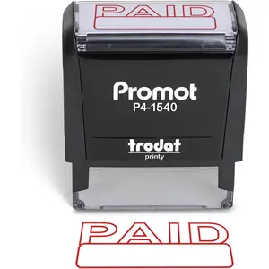 Paid Self Inking Rubber Stamp - Refillable Paid Stamper for Business Bookkeeping Ordering Accounting Work Office, Red Ink