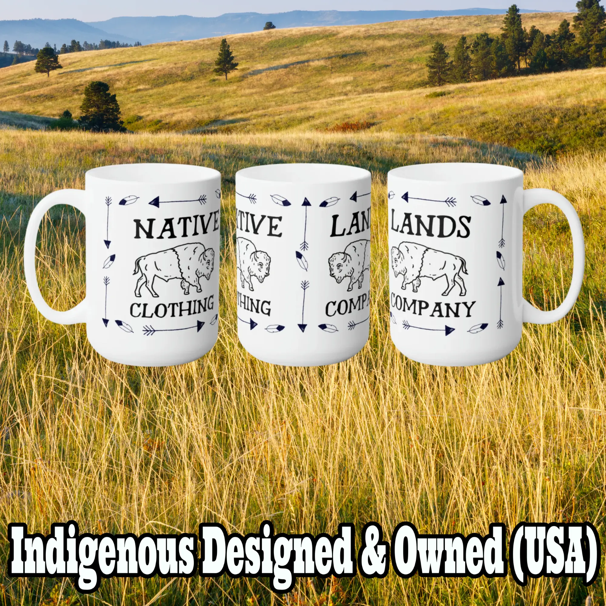 Bison Arrow Feather Mug Ceramic 15oz - Honoring First Nations, Inuit, Native American Indigenous Cultures