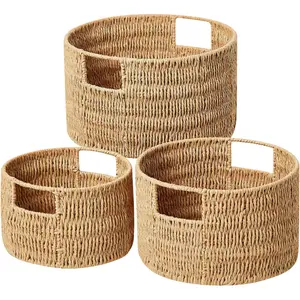 Wicker Storage Basket, Hand-Woven Paper Rope Large Round Woven Basket With Handles, Wicker Baskets for Organizing/Storage, , 3-Pack