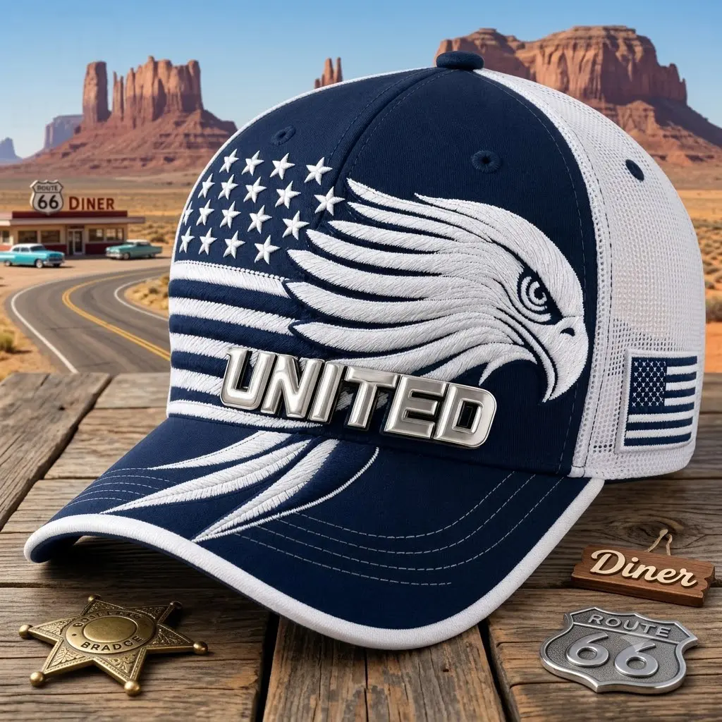 Men's 3D Eagle US Pride Trucker Hat - United States Flag Mesh Sports & Outdoor Cap, American Flag, Metallic, Baseball Cap, Adjustable, All Seasons