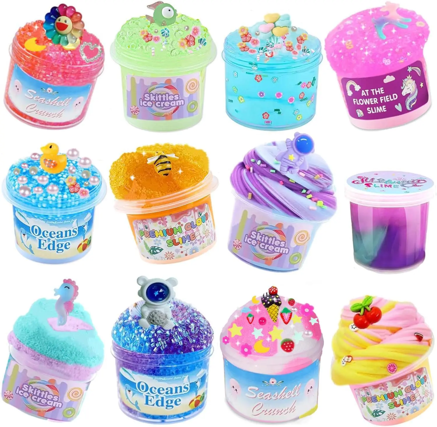 Crunchy Slime Kit for Kids 12 Pack – Super Soft Butter & Clear Slime Set, Non-Sticky DIY Stress Relief Sensory Toy, Party Favors, Goodie Bag Stuffers for Girls & Boys