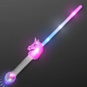 FlashingBlinkyLights Unicorn Light Stick Light Up Wand Magic Wand for Girls 18.5" Long with Frosted Blade Clear Multi-Faceted Unicorn Head Illuminating Sphere Blue White Pink LED Lights Perfect for Birthdays Halloween Festivals