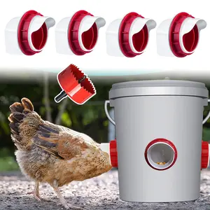 Automatic Poultry Feeder Dispenser No Waste (4 Ports), DIY Kit with Hole Saw, Fits Buckets/tubs/silos/crates (with Lid)