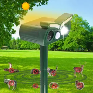 4 Pack Solar Animal Repeller Outdoor – STOP Deer, Raccoons & Rodents FAST! Motion Sensor Ultrasonic + Flashing Light, Keep Cats, Dogs, Squirrels Away from Yard (Weatherproof) repellent device
