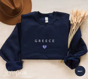 Greece Heart Flag Pullover Sweatshirt, Greece Crewneck Shirt, Greece Hoodie, Greece Travel Gift, Unisex Sweater
