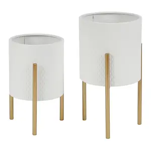 Luxen Home 2-Piece White Round Metal Planters and Stands