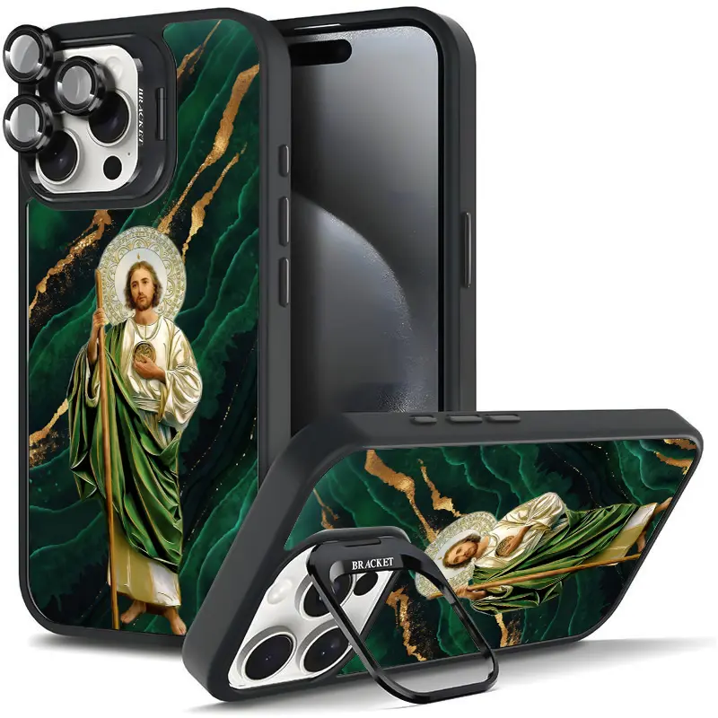 Religious Art God Bless Virgin Mary Dollar Pattern Smartphone Casing For iPhone 17/16/15/14/13/12 Pro Plus Max, Tough Magnetic Durable Cover With Metal Lens Frame Film, Handheld Bracket Stand, Full Camera Protection, Cellphone Devices Gift 274