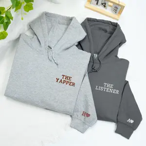 The Yapper The Listener Matching Embroidery Couple Sweatshirt/Hoodie/T-shirt, Custom Initials on Sleeve, Professional Yapper Sweater, Valentine's Day