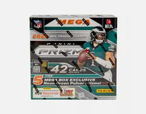 Prizm 2024 Football Mega Box - 6 Packs per Box with 7 Cards Per Pack, Ripped and Shipped Condition, Ideal for Collectors and Enthusiasts