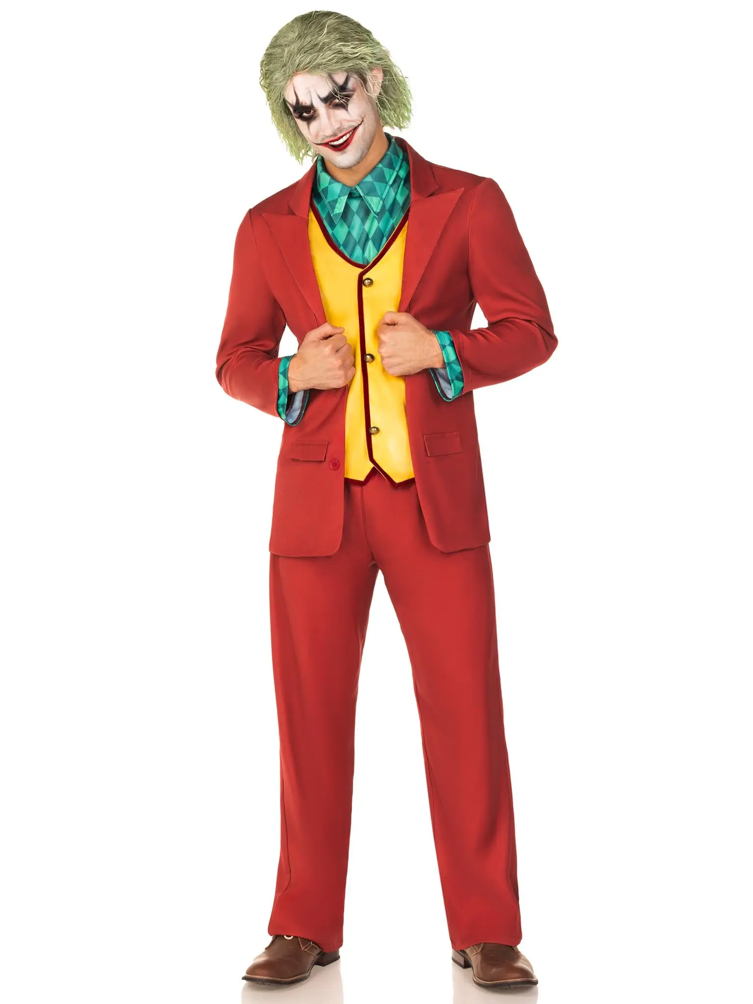 Men's Deviant Clown Costume, Gotham Villain Themed Jacket Set, Do Not Iron, Drip Dry