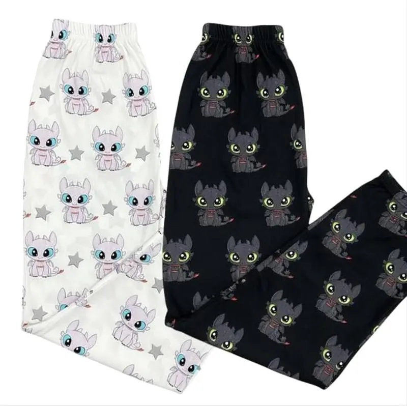 Cartoon Dragon Pattern Pajama Pants, Ultra-Soft Plush Sleepwear Bottoms for Men, Women, Comfy Matching Lounge Wear for Relaxing Nights
