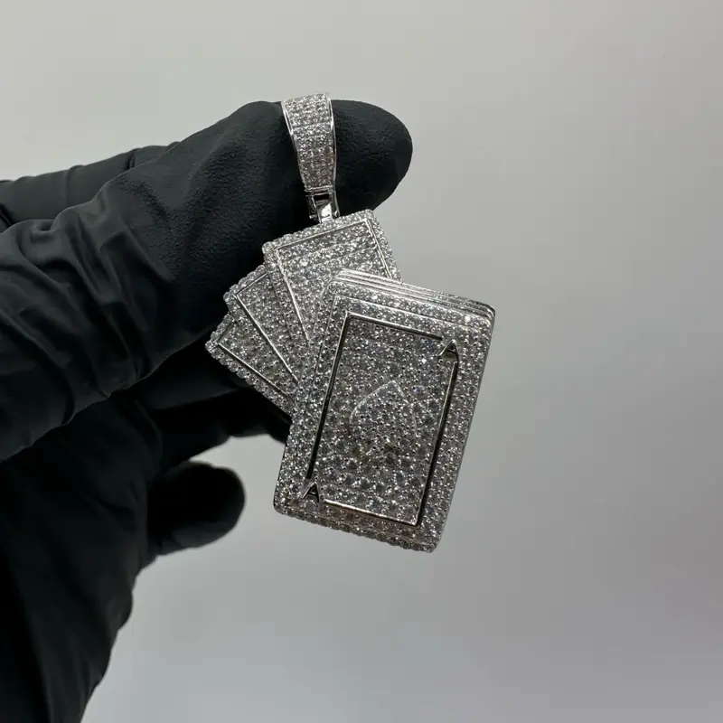 925 Sterling Silver Iced Out Ace of Spades Playing Cards Pendant
