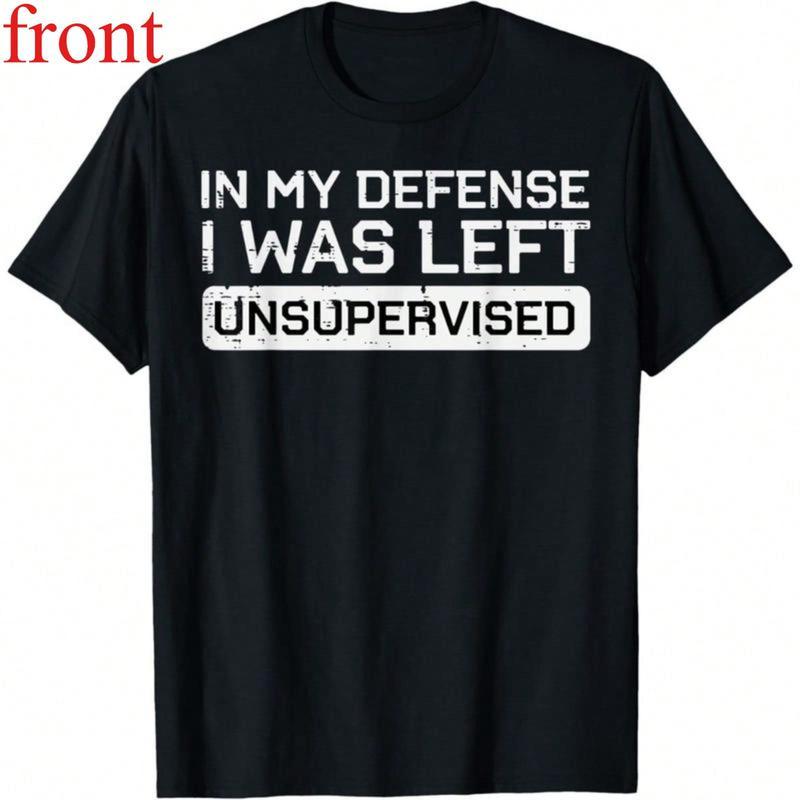 Men's Casual Print Short-Sleeve Top - "In My Defense I Was Left Unsupervised" Funny Menswear T-Shirt, Soft Breathable Comfortable Fabric, Ideal for Summer