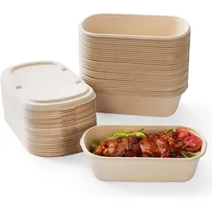 [ ] Disposable  Containers with  - Sugarcane Pulp Take Out Boxes, , Compostable, Microwave Safe Lunch Containers - Pack of 50 (24 OZ)