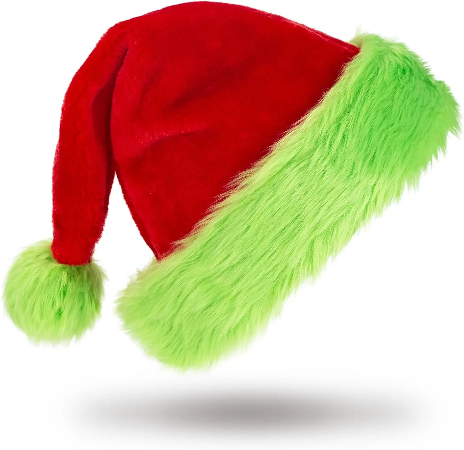 Funny Santa Hat for Adults, Soft Plush Red and Green Christmas Hat | Cozy Holiday Party Headwear for Men and Women