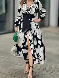 Elegant Women's Autumn Winter Dress, Printed Pattern Design, Perfect for Casual & Party Wear, Stylish Ladies' Clothing Collection, Casual Comfy Classy