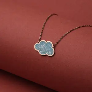 14K Gold Plated Cloud Necklace - Enamel Necklace - Christmas Gifts - Blue Enamel Necklace - Cute Jewelry
