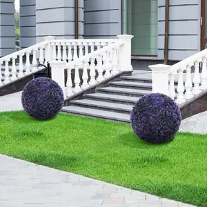 COSTWAY - 15 Inch Round Artificial Plant Boxwood Topiary Balls Set of 2 for Indoor Outdoor-Purple