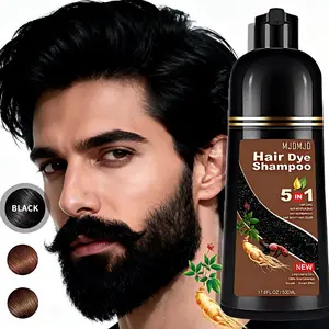 Black Hair & Beard Dye Shampoo – Ginseng-Infused, Ammonia-Free | 10-Min 100% Gray Coverage for Hair, Mustache & Facial Hair | Semi-Permanent (6-8 Weeks), Scalp-Friendly | 5-in-1 Color Depositing Formula Cleanses, Conditions & Controls Frizz – 500ml