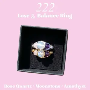 222 Angel Number Inspired Crystal Ring for Love & Balance with Rose Quartz Moonstone Amethyst