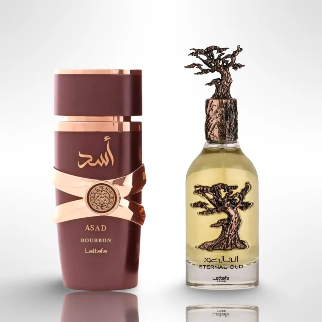 Lattafa ASAD BOURBON + ETERNAL OUD Men's Fragrance EDP Multi-Pack Gift Bundle, 3.4oz (100ML) Highly Scented Parfum Set