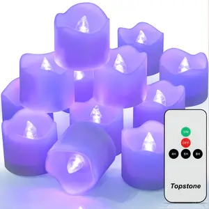 Topstone Flameless Candles with timer ,Remote Controlled led tealight ,battery powered electric candles ,fake candles for Christmas ,Wedding ,Party Halloween Thanksgiving decoration ,White Base,Purple light ,12 pcs