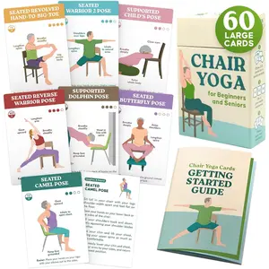 60 Chair Yoga Exercises – Gentle Workouts for Flexibility, Balance & Strength – Big 4″ x 6″ Cards with Step-by-Step Large-Text Instructions – Guidebook & 1