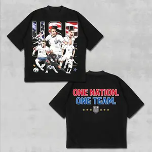 United States Team One Nation One Team Shirt, Vintage Christian Pulisic Landon Donovan Graphic Tee, Retro America Football Bootleg Tshirt, Y2K Grunge Sports Streetwear, Unisex Casual Heavyweight Tops, US Soccer Merch
