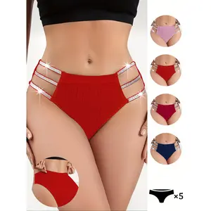 5-piece glitter belt decorative underwear, sexy striped fabric panties, comfortable and breathable hollow women's panties, women's underwear and lingerie for daily wear