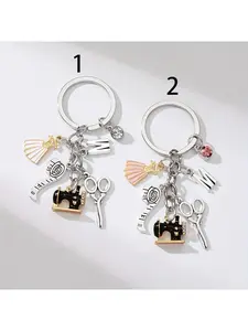 1pc Chic Alloy Keychain with Sewing Machine, Tape Measure & Scissors Charms - "Sewing Enthusiast" Metal Key Ring - Ideal Friendship Gift, Sewing Accessories