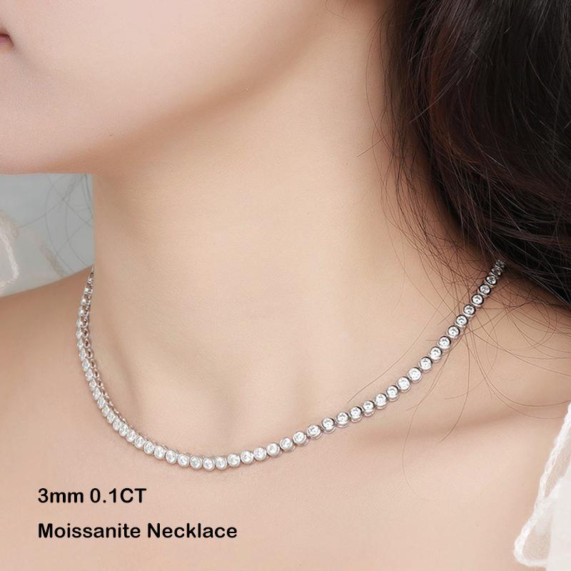 EWYA Sparkling 2/3mm Full Moissanite Tennis Bracelet for Women Party S925 Silver Plated 18K Pass Diamond Test Bezel Bracelets