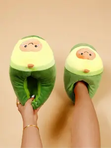Cute Avocado Design Slippers, Casual Soft Comfortable Home Slippers, Warm Slippers for Indoor & Outdoor Use for Fall & Winter